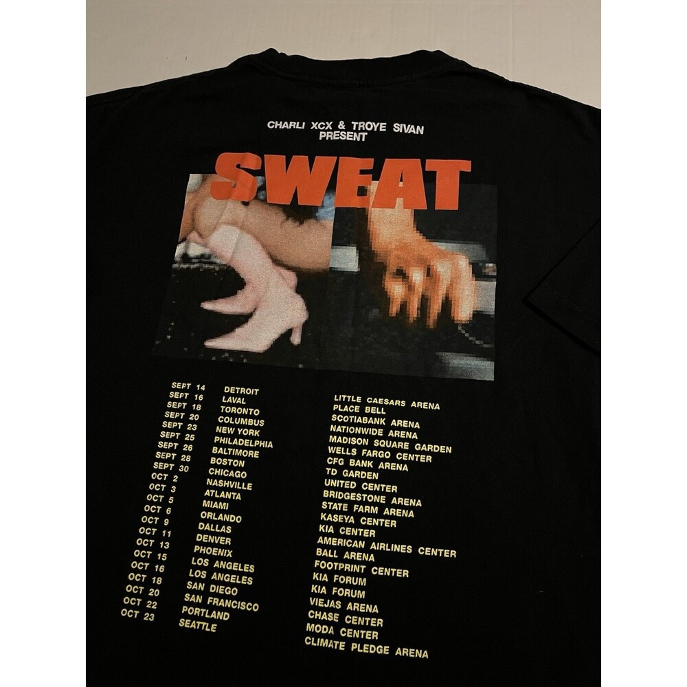 Charli XCX Troye Sivan 2024 SWEAT Tour OFFICIAL T-Shirt 2XL Black Hip Hop Rap
